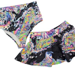 iHeartraves Liquid Tripp Matching Booty Shorts & Mini Skirt - Trippy Oil Slick